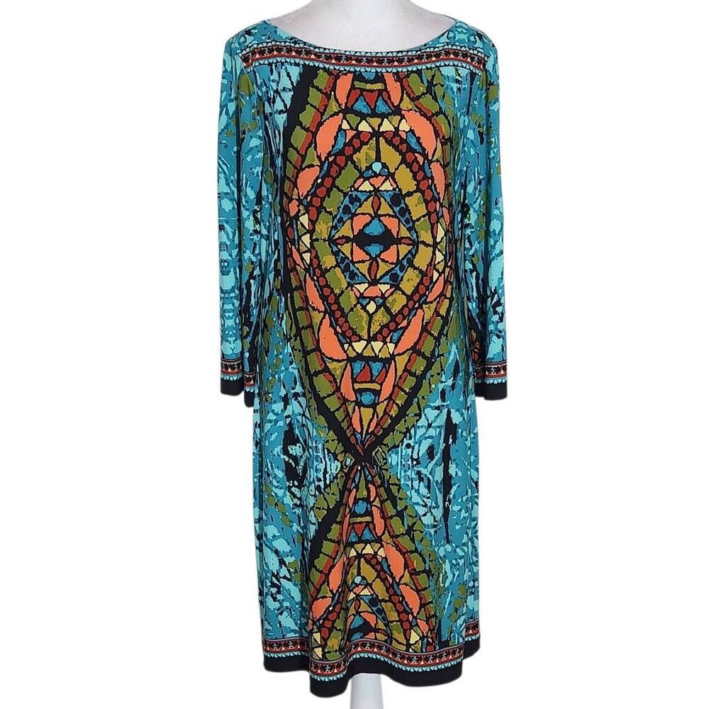 Beige by ECI Blue Mosaic Print Dress Size 8 Wedding Guest Dress